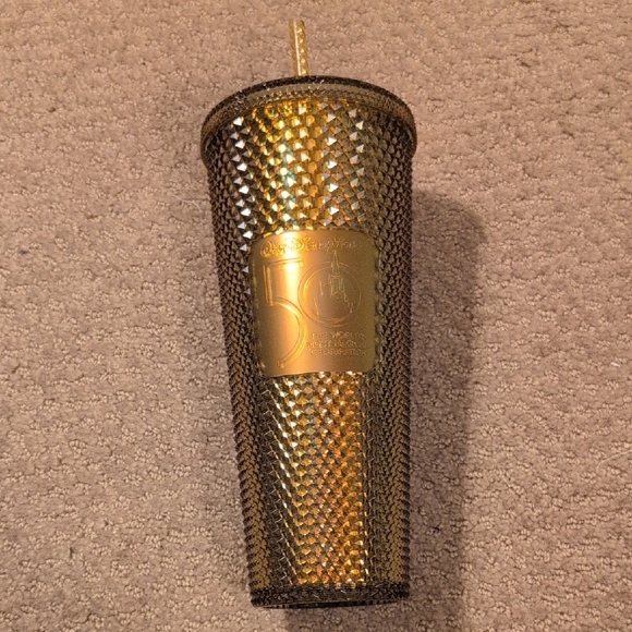 Walt Disney World 50th Anniversary Gold Studded Starbucks Tumbler NWT - Picture 1 of 10